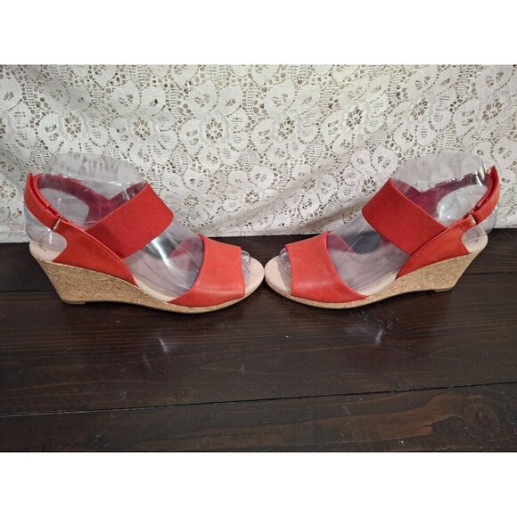 Clarks Laflay Lily Red Leather Cork Wedge SandalsSz. 5.5M - Picture 4 of 9
